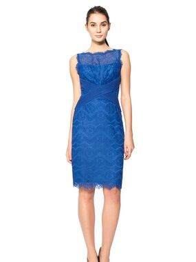 Tadashi Shoji Cobalt Blue Lace Midi Sheath Dress